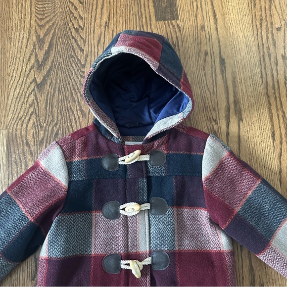 Size 4 / 5 Plaid Peacoat Dress Coat with Hood - Picture 2 of 9